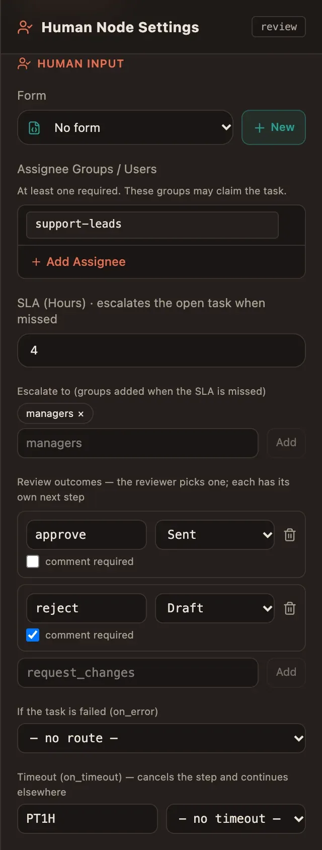 The review inspector with outcomes, SLA and escalation